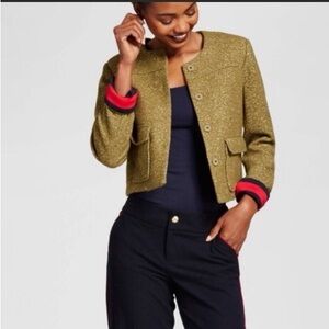 NWT- A NEW DAY OLIVE GREEN  & GOLD BOUCLE' JACKET - SIZE 2